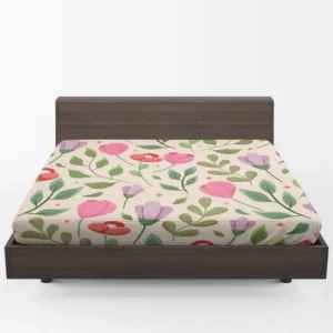 Cute Red Pink Tulips Flowers Design Fitted Sheet 1