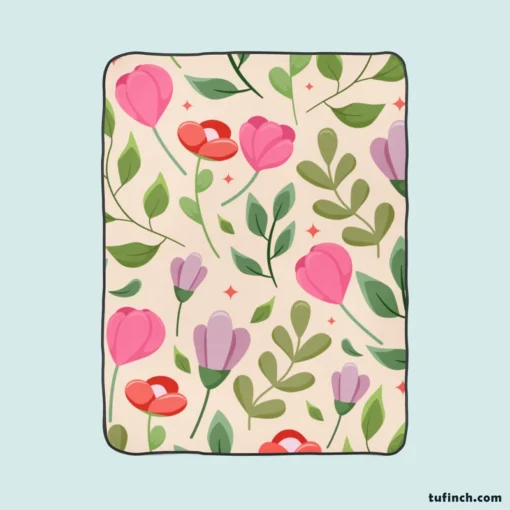 Cute Red Pink Tulips Flowers Design Fleece Blanket 1