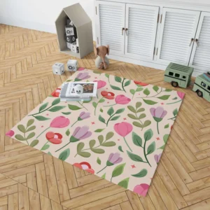 Cute Red Pink Tulips Flowers Design Rug 1