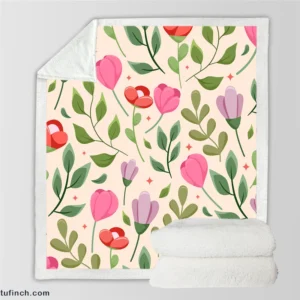 Cute Red Pink Tulips Flowers Design Sherpa Fleece Blanket