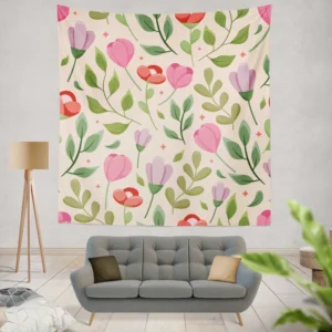 Cute Red Pink Tulips Flowers Design Wall Tapestry