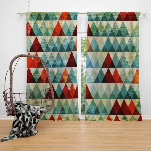 Cypress Pattern Green Red Orange Triangle Curtain