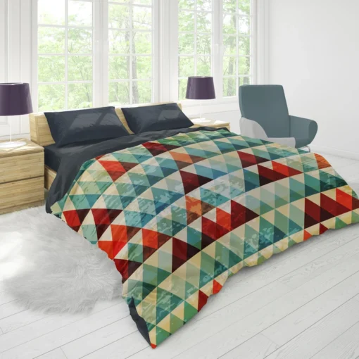 Cypress Pattern Green Red Orange Triangle Duvet Cover 1