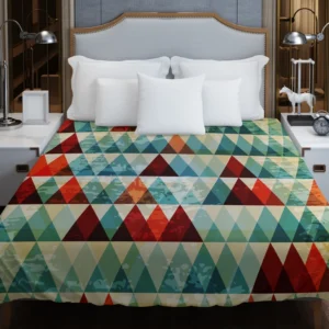 Cypress Pattern Green Red Orange Triangle Duvet Cover