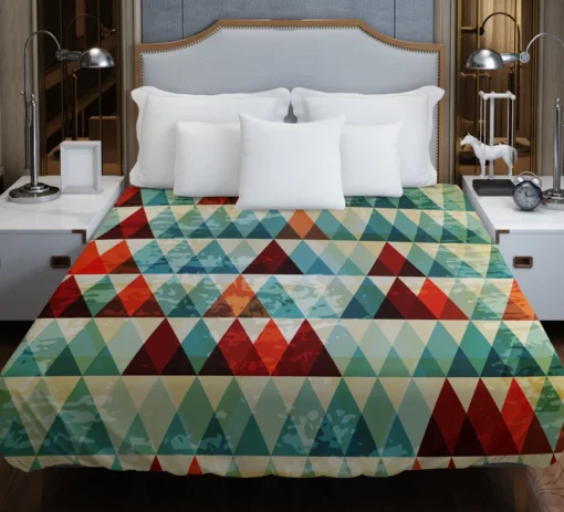 Cypress Pattern Green Red Orange Triangle Duvet Cover