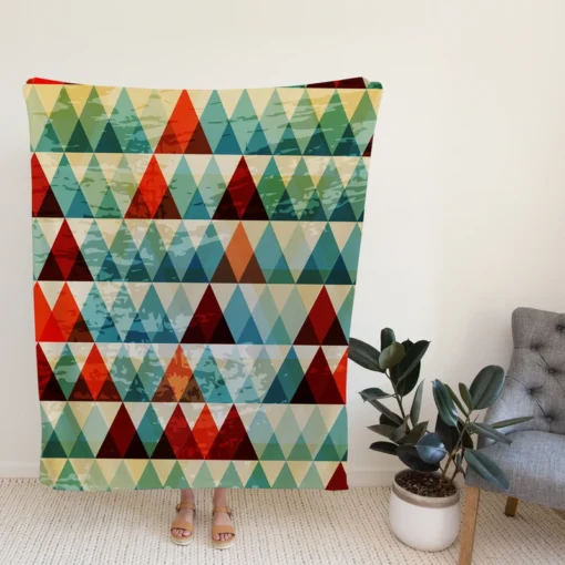 Cypress Pattern Green Red Orange Triangle Fleece Blanket