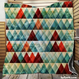 Cypress Pattern Green Red Orange Triangle Quilt Blanket