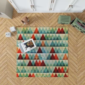 Cypress Pattern Green Red Orange Triangle Rug