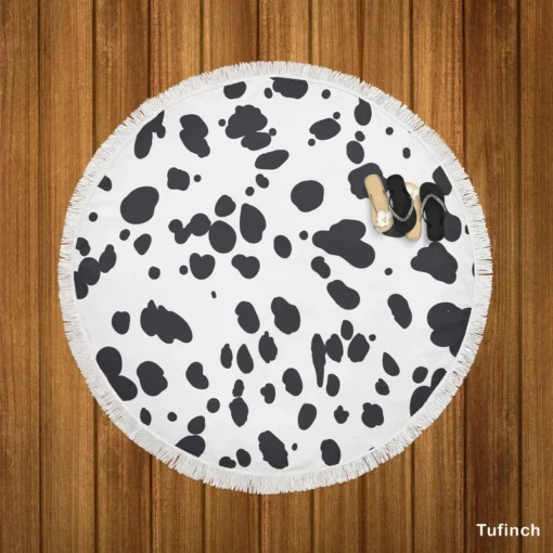 Dalmatian Print Black Dots Round Beach Towel