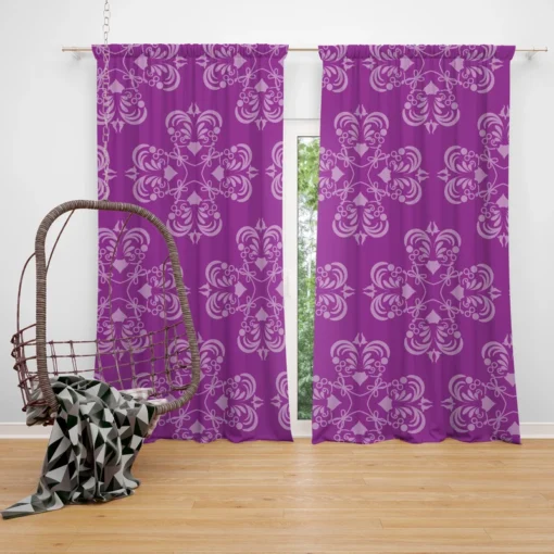 Damask Purple Floral Pattern Curtain