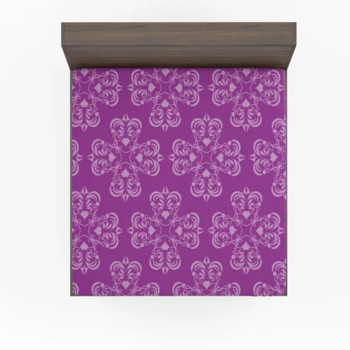 Damask Purple Floral Pattern Fitted Sheet