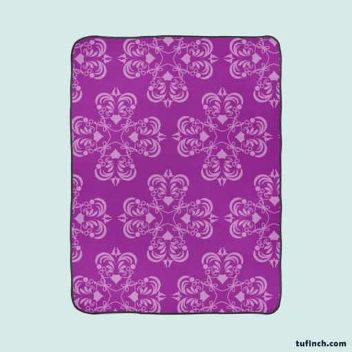 Damask Purple Floral Pattern Fleece Blanket 1