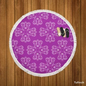 Damask Purple Floral Pattern Round Beach Towel