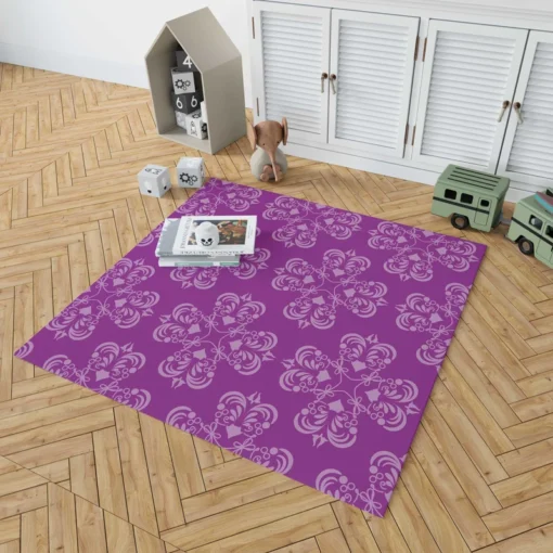 Damask Purple Floral Pattern Rug 1