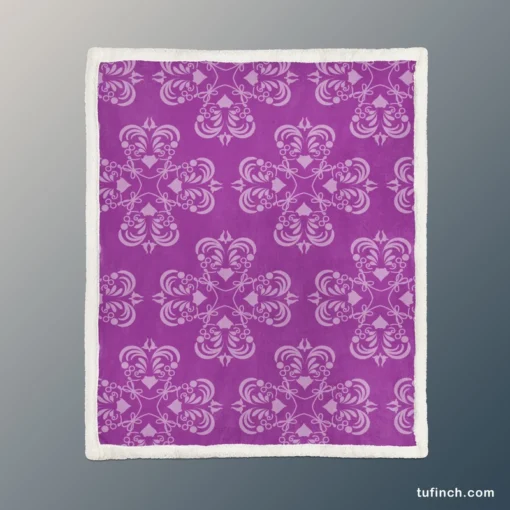 Damask Purple Floral Pattern Sherpa Fleece Blanket 1