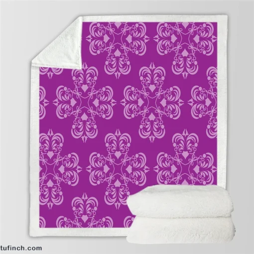 Damask Purple Floral Pattern Sherpa Fleece Blanket