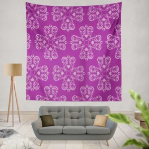 Damask Purple Floral Pattern Wall Tapestry