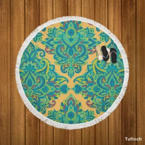 Damask Vintage Baroque Pattern Round Beach Towel