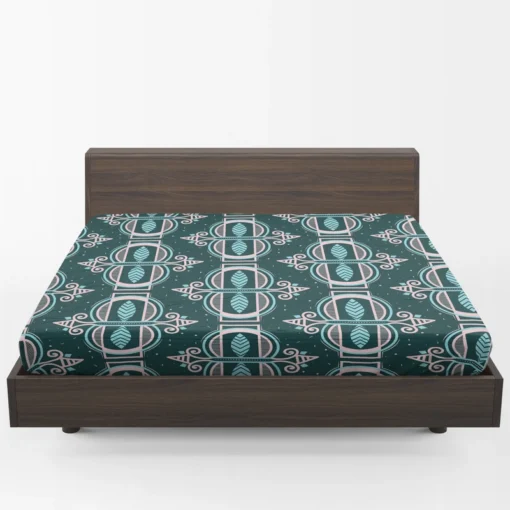 Dark Background Leaves Pattern Design Fitted Sheet 1