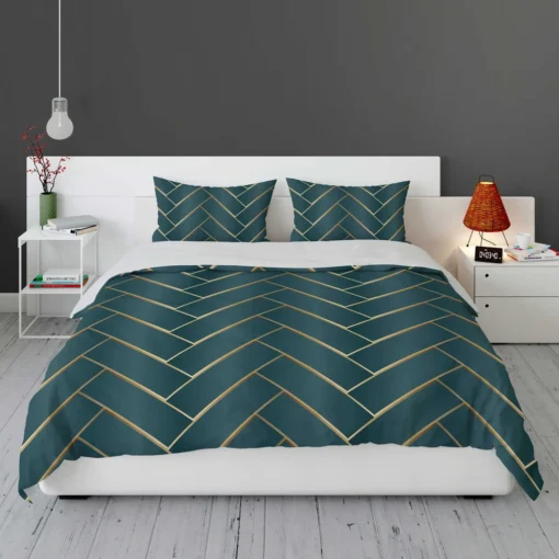 Dark Blue And Gold Modern Design Bedding Set 1