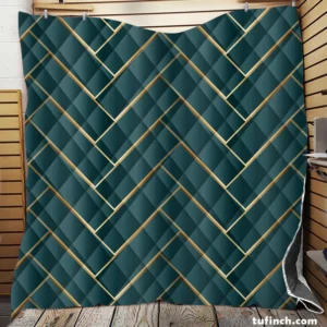 Dark Blue And Gold Modern Design Quilt Blanket