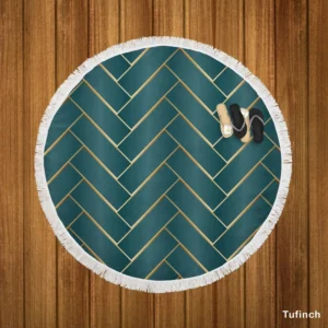 Dark Blue And Gold Modern Design Round Beach Towel