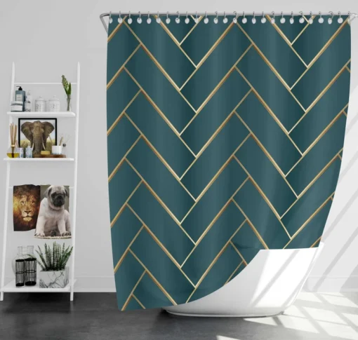 Dark Blue And Gold Modern Design Shower Curtain