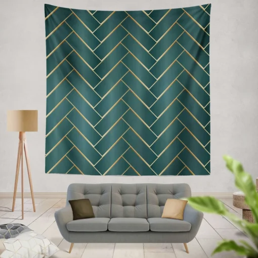 Dark Blue And Gold Modern Design Wall Tapestry