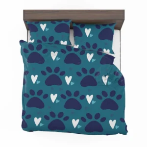 Dark Blue Cat Paw Print With Love Bedding Set 2