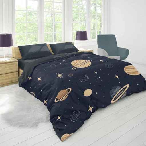 Dark Blue Galaxy Pattern Duvet Cover 1