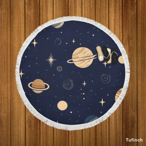 Dark Blue Galaxy Pattern Round Beach Towel