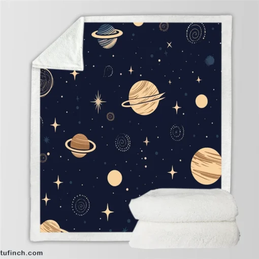 Dark Blue Galaxy Pattern Sherpa Fleece Blanket