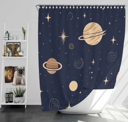 Dark Blue Galaxy Pattern Shower Curtain