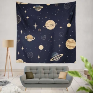 Dark Blue Galaxy Pattern Wall Tapestry