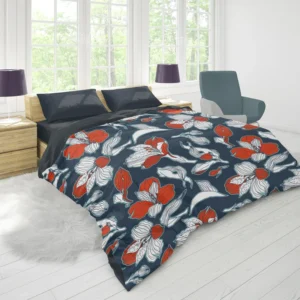 Dark Blue & Red Floral Alstroemeria Design Duvet Cover 1