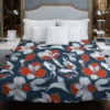 Dark Blue & Red Floral Alstroemeria Design Duvet Cover