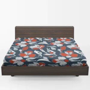 Dark Blue & Red Floral Alstroemeria Design Fitted Sheet 1