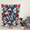 Dark Blue & Red Floral Alstroemeria Design Fleece Blanket