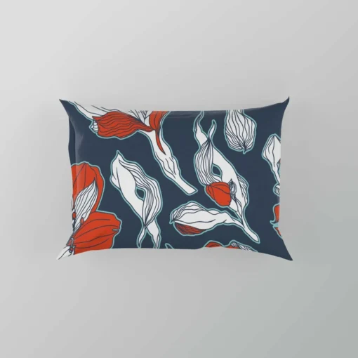 Dark Blue & Red Floral Alstroemeria Design Pillow Case