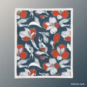 Dark Blue & Red Floral Alstroemeria Design Sherpa Fleece Blanket 1