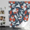 Dark Blue & Red Floral Alstroemeria Design Shower Curtain