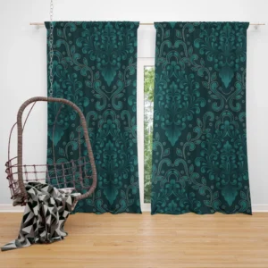 Dark Pine Green Damask Pattern Curtain