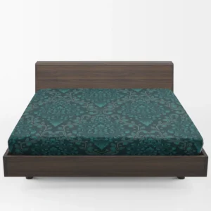 Dark Pine Green Damask Pattern Fitted Sheet 1