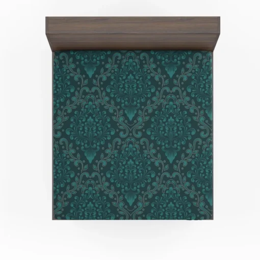 Dark Pine Green Damask Pattern Fitted Sheet