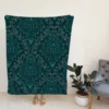 Dark Pine Green Damask Pattern Fleece Blanket