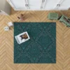 Dark Pine Green Damask Pattern Rug