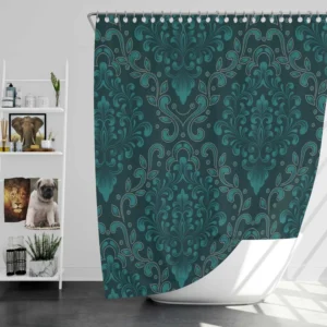 Dark Pine Green Damask Pattern Shower Curtain