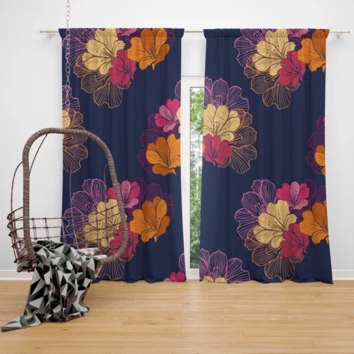 Dark Pink Sakura Design Curtain