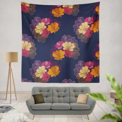 Dark Pink Sakura Design Wall Tapestry