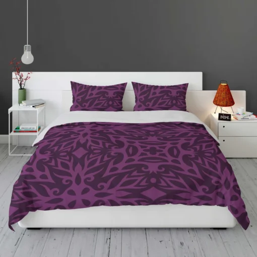 Dark Purple Light Purple Tribal Floral Bedding Set 1